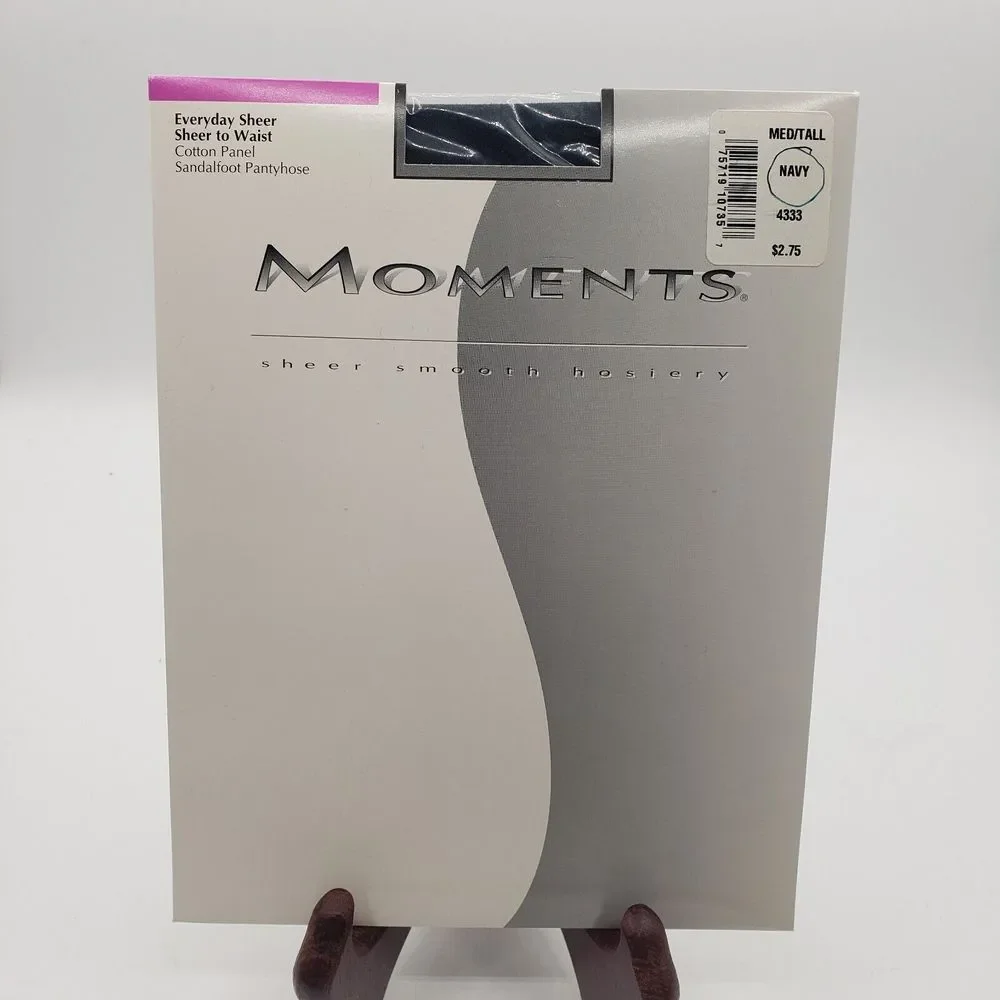 Moments Navy Blue 4333 Pantyhose Hosiery Sheer Sandalfoot‎ Size Med/Tall
